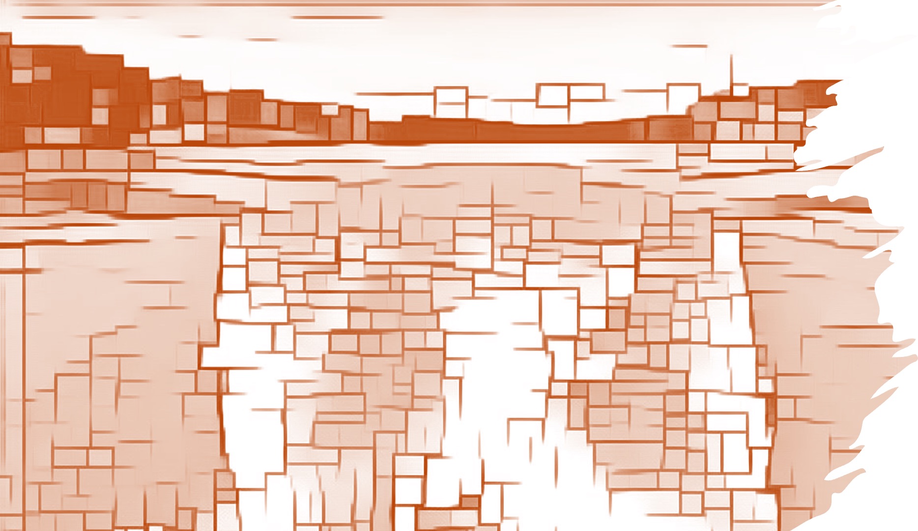 Abstrahierter Fluss in Rotbraun; helle Mittelachse wie eine Zählzeit – Visualisierung von Rhythmus und Takt